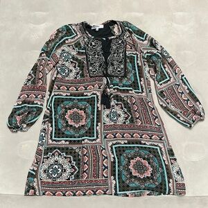 Bailey Blue Fun BoHo tunic/ top, embrodery, tassles, Lined, S